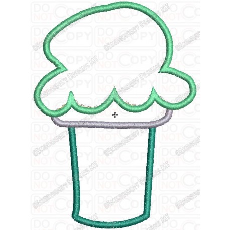 Ice Cream Cone Flat Cup Applique Embroidery Design in 4x4 and 5x7 Sizes