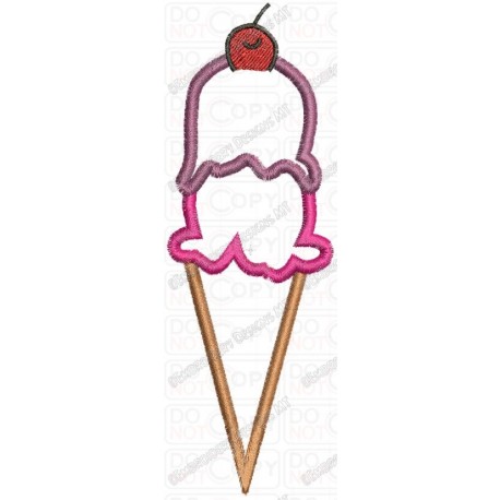 Ice Cream Cone with Cherry on top Applique Embroidery Design in 4x4 and 5x7 Sizes