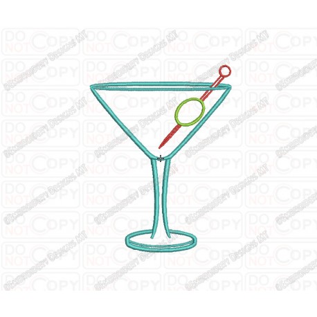 Martini Glass with Olive Outline Embroidery Design in 2x2 3x3 4x4 5x5 and 6x6 Sizes
