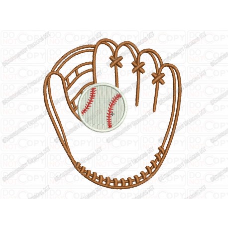 Baseball and Glove Applique Embroidery Design in 3x3 4x4 and 5x7 Sizes