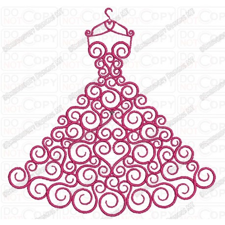 Fancy Curly Dress Embroidery Design in 4x4 and 5x7 Sizes