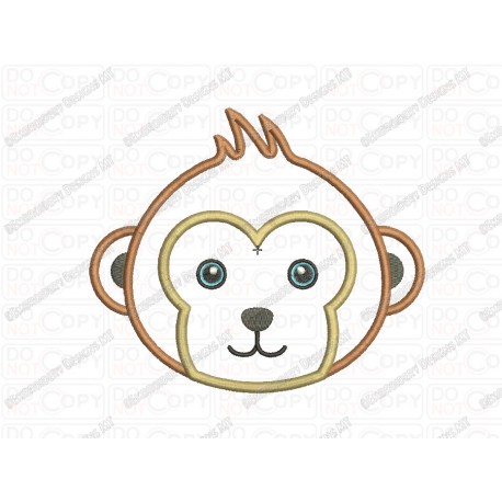 Monkey Again Face Head Applique Embroidery Design in 3x3 4x4 and 5x7 Sizes