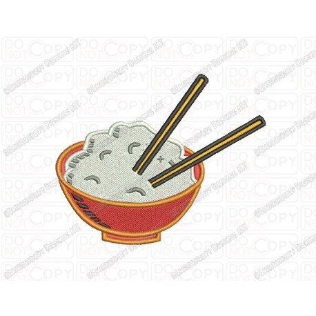 Rice Bowl with Chopsticks Embroidery Design in 3x3  4x4 and 5x5 Sizes
