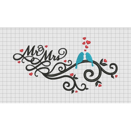 Mr. and Mrs. Wedding Announcement Embroidery Design in 4x4 5x7 and 6x10 Sizes