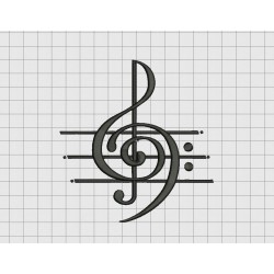 Music Art Treble Clef Musical Note Embroidery Design in 2x2 3x3 4x4 5x5 and 6x6 Sizes