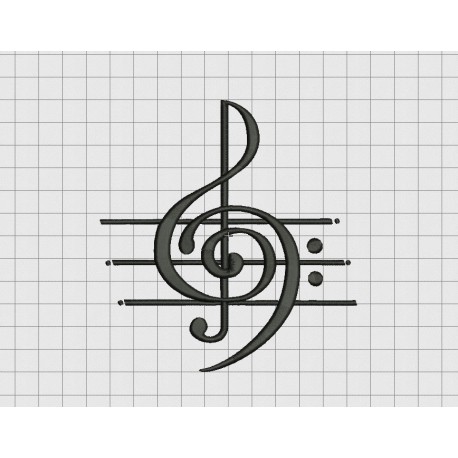 Music Art Treble Clef Musical Note Embroidery Design in 2x2 3x3 4x4 5x5 and 6x6 Sizes
