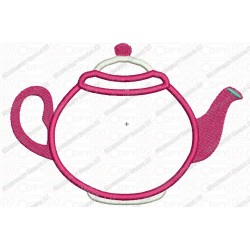 Classic Teapot Applique Embroidery Design in 4x4 and 5x7 Sizes