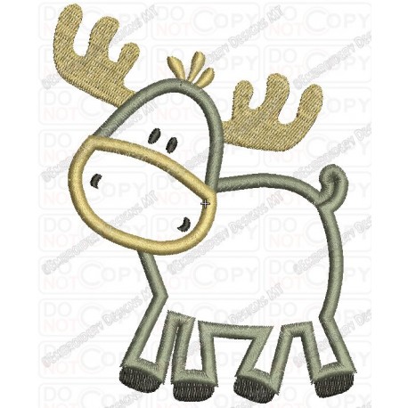 Childish Moose Applique Embroidery Design in 4x4 5x5 and 6x6 Sizes