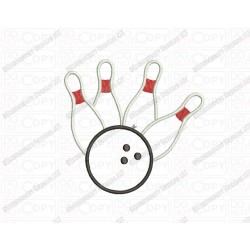 Bowling Ball Strike Applique Embroidery Design in 3x3 4x4 and 5x7 Sizes