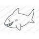 Shark Cartoon Applique Embroidery Design in 3x3 4x4 and 5x7 Sizes