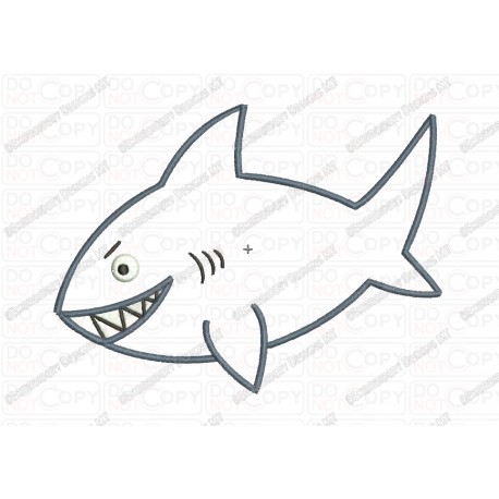 Shark Cartoon Applique Embroidery Design in 3x3 4x4 and 5x7 Sizes
