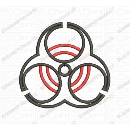 Bio Hazard Applique Embroidery Design in 3x3 4x4 and 5x7 Sizes