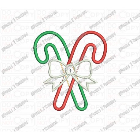 Candy Cane and Bow Applique Embroidery Design in 3x3 4x4 and 5x5 Sizes