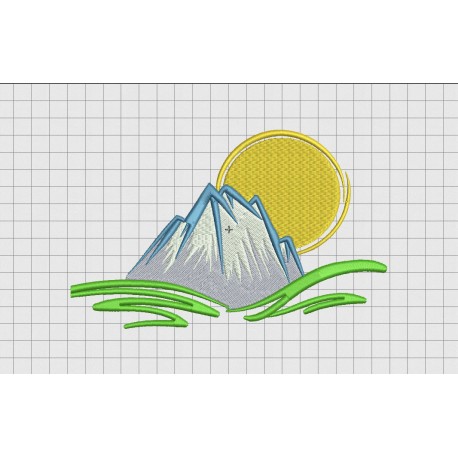 Mountain Sun Embroidery Design in 3x3 4x4 and 5x7 Sizes