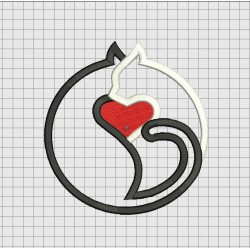 Cat Heart Yin Yang Applique Embroidery Design in 4x4 5x5 6x6 and 7x7 Sizes