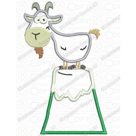 Goat on a Hill Applique Embroidery Design in 4x4 and 5x7 Sizes