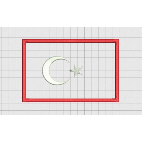 Turkey Country Flag Applique Embroidery Design in 3x3 4x4 and 5x7 Sizes