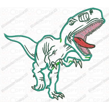 T-rex Attacking and Running Applique Embroidery Design in 4x4 and 5x7 Sizes