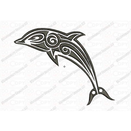 Dolphin Tribal Tattoo  Fill Stitch Embroidery Design in 3x3 4x4 and 5x7 Sizes