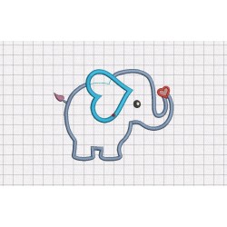 Heart Elephant Applique Embroidery Design in 3x3 4x4 5x5 and 6x6 Sizes