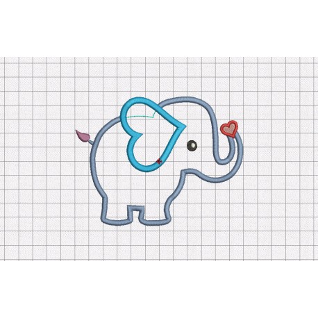 Heart Elephant Applique Embroidery Design in 3x3 4x4 5x5 and 6x6 Sizes
