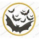 Moon with Bats Halloween Applique Embroidery Design in 3x3 4x4 and 5x7 Sizes