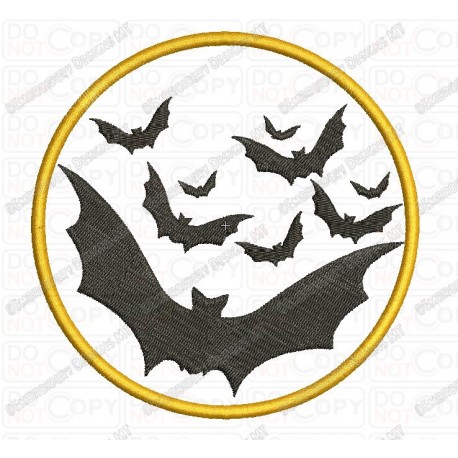 Moon with Bats Halloween Applique Embroidery Design in 3x3 4x4 and 5x7 Sizes