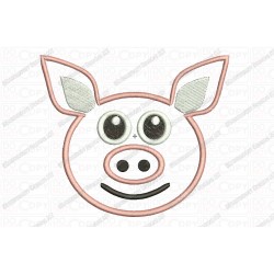 Pig Face Head Applique Embroidery Design in 3x3 4x4 and 5x7 Sizes