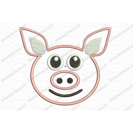 Pig Face Head Applique Embroidery Design in 3x3 4x4 and 5x7 Sizes