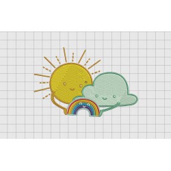 Happy Sun Cloud Rainbow Embroidery Design in 3x3 4x4 5x5 and 6x6 Sizes