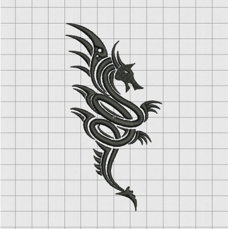 Dragon Tribal Tattoo Style Embroidery Design in 3x3 4x4 5x5 and 6x6 Sizes