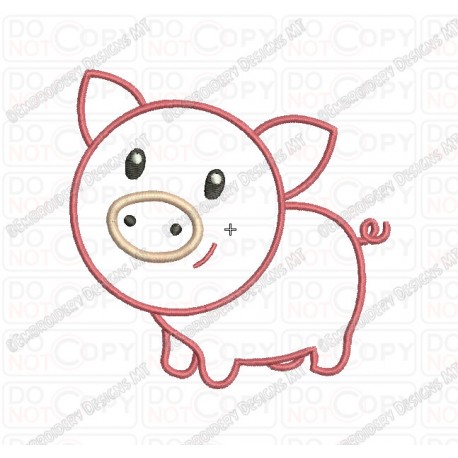 Pig Cute Cartoon Applique Embroidery Design in 3x3 4x4 and 5x7 Sizes