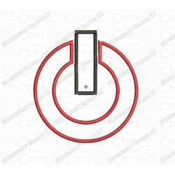 Power Button Applique Embroidery Design in 2x2 3x3 4x4 and 5x7 Sizes