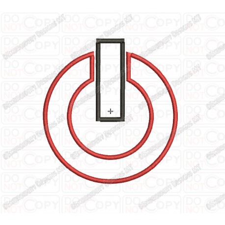 Power Button Applique Embroidery Design in 2x2 3x3 4x4 and 5x7 Sizes