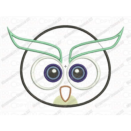 Owl Face Applique Embroidery Design in 3x3 4x4 and 5x7 Sizes