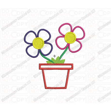 Flowers in Pot Applique Embroidery Design in 3x3 4x4 and 5x7 Sizes