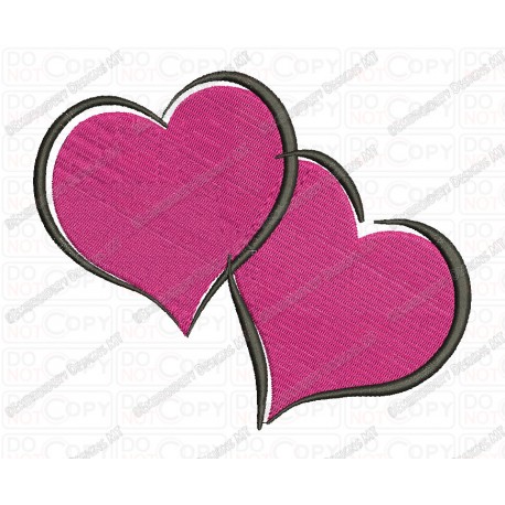 Two Hearts Valentine Embroidery Design in 2x2 3x3 4x4 and 5x7 Sizes