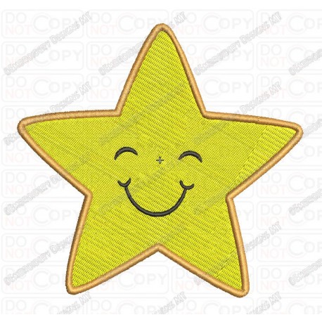 Smiling Star Embroidery Design in 1x1 2x2 3x3 4x4 and 5x7 Sizes