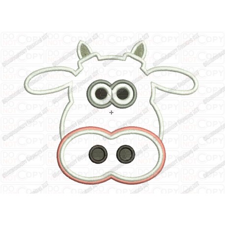 Cow Face Head Applique Embroidery Design in 3x3 4x4 and 5x7 Sizes