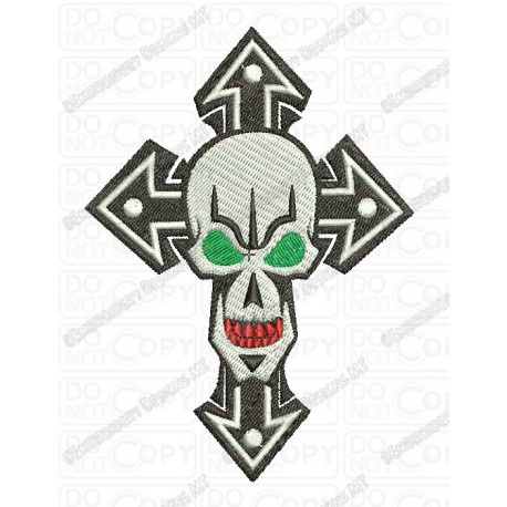 Skull with Cross Embroidery Design in 3x3 4x4 and 5x7 Sizes