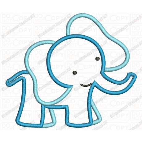 Childish Elephant Applique Embroidery Design in 4x4 and 5x7 Sizes