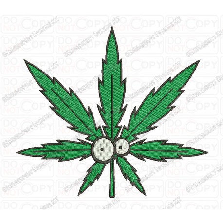 Goofy Weed Leaf Marijuana Cannabis Embroidery Design in 2x2 3x3 4x4 and 5x7 Sizes