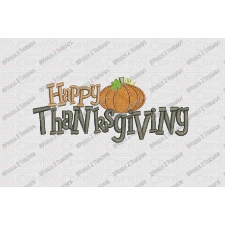Happy Thanksgiving with Pumpkin Script Embroidery Design in 4x4 and 5x7 Sizes