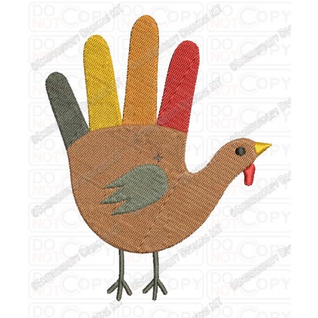 Hand Thanksgiving Turkey Embroidery Design in 3x3 4x4 and 5x7 Sizes