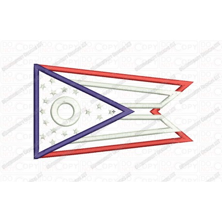 Ohio OH State Flag Applique Embroidery Design in 4x4 and 5x7 Sizes