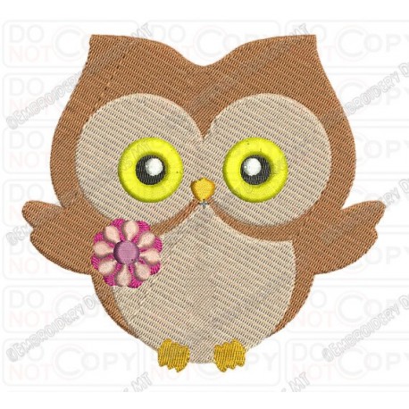 Girl Owl with Flower Full Stitch Embroidery Design in 3x3 4x4 and 5x7 Sizes