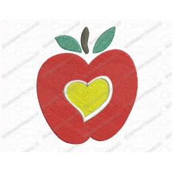 Apple with Heart Embroidery Design in  3x3 4x4 and 5x7 Sizes