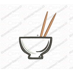 Bowl with Chopsticks Applique Embroidery Design in3x3  4x4 and 5x5 Sizes