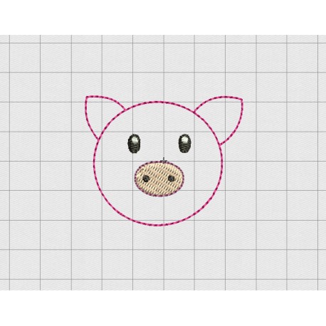 Pig Face Felt Embroidery Design in 1" 1.5" and 2" Sizes