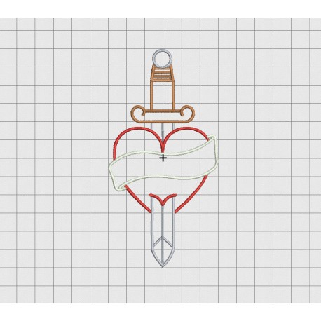 Heart Sword And Banner Applique Embroidery Design In 4x4 5x5